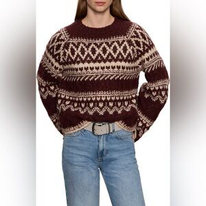 Sanctuary Fair Isle Crewneck Sweater in Dark Crimson - Size MP